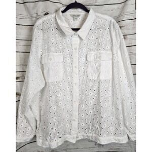 Coldwater Creek White Eyelet Button Tunic Top 3X NWOT 100% Cotton Cottage